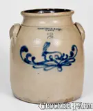 I. Seymour & Son, 2 Gal. I. SEYMOUR & SON / TROY Stoneware Jar w/ Slip-Trailed Rabbit Decoration, circa 1840, Stoneware