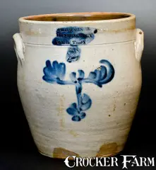 Wm. E. Warner Manufactory, 2 Gal. WM. E. WARNER / MANUFACTORY / WEST TROY Stoneware Jar with Floral Decoration, circa 1850, Stoneware