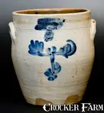 Wm. E. Warner Manufactory, 2 Gal. WM. E. WARNER / MANUFACTORY / WEST TROY Stoneware Jar with Floral Decoration, circa 1850, Stoneware