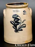 John Burger, 2 Gal. JOHN BURGER / ROCHESTER Stoneware Jar with Slip-Trailed Floral Decoration, circa 1860, Stoneware