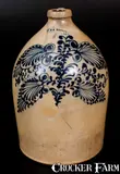 J. & E. Norton, 3 Gal. J. & E. NORTON / BENNINGTON, VT Stoneware Jug w/ Slip-Trailed Floral Decoration, circa 1855, Stoneware