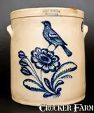John Burger, Outstanding JOHN BURGER / ROCHESTER Stoneware Crock w/ Fine Bird on Floral Decoration, circa 1860, Stoneware
