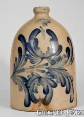 M. & T. Miller, M. & T. MILLER / NEWPORT, PA Stoneware Jug w/ Elaborate Floral Decoration, circa 1870, Stoneware
