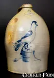 COWDEN & WILCOX / HARRISBURG, PA Stoneware Jug w/ Large Bird-on-Stump Design by Cowden & Wilcox, circa 1865, Stoneware, sold Oct 2016
