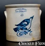 Ottman Bros. & Co., 3 Gal. OTTMAN BROS. & CO. / FORT EDWARD, N.Y. Stoneware Crock with Bird Decoration