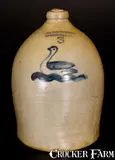 3 Gal. COWDEN & WILCOX / HARRISBURG, PA Stoneware Jug w/ Swan Decoration by Cowden & Wilcox, circa 1865, Stoneware, sold Oct 2016