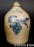 F.H. Cowden, Scarce F.H. COWDEN / HARRISBURG, PA Stoneware Jug w/ Grapes Decoration, circa 1880, Stoneware