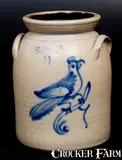 West Troy, 2 Gal. WEST TROY / NY / POTTERY Stoneware Jar with Bird Decoration, circa 1875, Stoneware