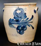 6 Gal. COWDEN & WILCOX / HARRISBURG, PA Stoneware Jar w/ Cherries Decoration by Cowden & Wilcox, circa 1865, Stoneware, sold Oct 2016