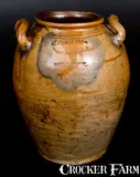 C. Crolius, 3 Gal. C. CROLIUS / MANUFACTURER / NEW-YORK Stoneware Jar w/ Loop Handles, circa 1815, Stoneware