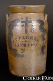 J. P. Parker, 3 Gal. J. P. PARKER / JANE LEW, WV Stoneware Churn with Stenciled Cross and Stars, circa 1870, Stoneware