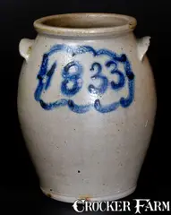 J. Miller, Outstanding J. MILLER / WHEELING, VA Stoneware Jar with Bold "1833" Date and Floral Decoration, 1833, Stoneware