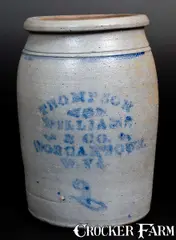 Williams & Co., 2 Gal. THOMPSON, WILLIAMS & CO. / MORGANTOWN, W. VA Stoneware Jar, circa 1875, Stoneware