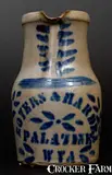 Boyers & Harden, Fine BOYERS & HARDEN / PALATINE, W. VA Stoneware Pitcher w/ Stencilled and Freehand Decoration, circa 1875, Stoneware