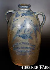 Rice & Broyles, Extremely Rare 10 Gal. RICE & BROYLES / LINSBURG, W.VA Stoneware Double-Handled Jug, circa 1875, Stoneware