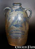 Rice & Broyles, Extremely Rare 10 Gal. RICE & BROYLES / LINSBURG, W.VA Stoneware Double-Handled Jug, circa 1875, Stoneware