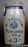 J.E. Eneix, J. E. ENEIX / NEW GENEVA, PA Stoneware Churn with Stenciled Decoration, circa 1875, Stoneware