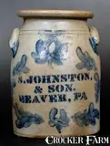 & Son, Rare S. JOHNSTON, / & SON. / BEAVER, PA Stoneware Jar w/ Cobalt Floral Decoration, circa 1870, Stoneware