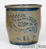 Jas. Hamilton & Co., JAS. HAMILTON & CO. / GREENSBORO, PA Stoneware Cream Jar with Stencilled Leaf Decoration, circa 1875, Stoneware