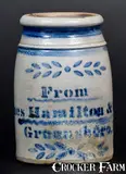 From, Small-Sized Stoneware Canning Jar, Stenciled "From / James Hamilton & Co. / Greensboro, Pa", circa 1875, Stoneware