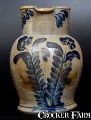 R.C.R, Fine One-and-a-Half-Gallon R.C.R. / PHILA. Stoneware Pitcher, circa 1870, Stoneware