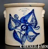 N.A. White & Son, 5 Gal. N. A. WHITE & SON / UTICA, N.Y. Stoneware Crock with Profuse Cobalt Floral Decoration, circa 1885, Stoneware