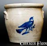 White & Wood, 2 Gal. WHITE & WOOD / BINGHAMTON, N.Y. Stoneware Jar with Bird Decoration, circa 1885, Stoneware