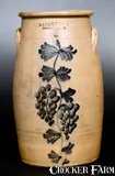 O. L. & A. K. Ballard, O. L. & A. K. BALLARD / BURLINGTON, VT Stoneware Churn w/ Grapes Decoration, circa 1865, Stoneware