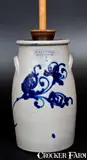 O. L. & A. K. Ballard, O. L. & A. K. BALLARD / BURLINGTON, VT Stoneware Churn w/ Bold Cobalt Decoration, circa 1860, Stoneware