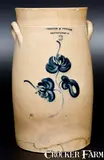 Norton & Fenton, 3 Gal. NORTON & FENTON / BENNINGTON, VT Stoneware Churn with Floral Decoration