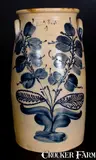 J Mantell, 4 Gal. J. MANTELL / PENN YAN Stoneware Churn with Elaborate Floral Decoration, circa 1860, Stoneware