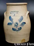 Brown Brothers, 4 Gal. BROWN BROTHERS / HUNTINGTON, L.I. Stoneware Churn w/ Unusual Brushed Decoration