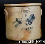 Brown Brothers, 3 Gal. BROWN BROTHERS / HUNTINGTON / L.I. Stoneware Crock w/ Brushed Floral Decoration