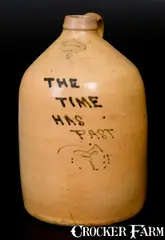 Very Rare BROWN BROTHERS / HUNTINGTON / L.I. Stoneware Jug Inscribed "The Time Has Past" by Brown Brothers, circa 1870-1885, Stoneware, sold Oct 2016
