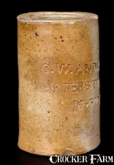 Rare Thomas Commeraw Stoneware Oyster Jar, G. W. & CO. / WARTER STREET / N. YORK by G. W. And Co., circa 1805, Stoneware, sold Jul 2016