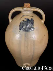 J. Clark & Co., Extremely Rare J. CLARK & CO. / TROY, BRISTOLS BEER Stoneware Cooler w/ Applied Eagle, circa 1826-1828, Stoneware