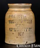 Willett St, Unusual ORIENTAL MUSTARD MILLS / 57 WILLETT ST. / N.Y. Stoneware Advertising Jar, second half 19th century, Stoneware