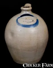 New York Stoneware Advertising Jug SHEPPARD & MORGAN / DYE STUFFS / 47 FULTON ST. NY by Sheppard & Morgan, circa 1835, Stoneware, sold Jul 2016