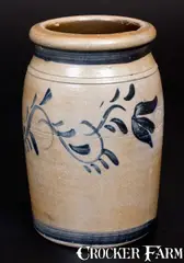 Cooper & Power, Rare COOPER & POWER / MAYSVILLE . KY Stoneware Jar w/ Cobalt Floral Decoration, circa 1860, Stoneware