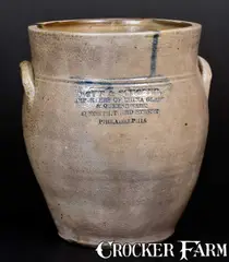 Mott & Schorer, MOTT & SCHORER / CHINA GLASS & QUEENSWARE / PHILADELPHIA Advertising Jar, circa 1835, Stoneware