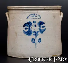 Scarce VAN SCHOIK & DUNN / Makers / Middletown Point, NJ Stoneware Crock by Van Schoik & Dunn, circa 1855, Stoneware, sold Jul 2016