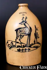 J. & E. Norton, Outstanding 4 Gal. J. & E. NORTON / BENNINGTON, VT Stoneware Deer Jug, circa 1885, Stoneware