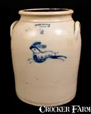 Julius Norton, Fine JULIUS NORTON / BENNINGTON, VT Stoneware Jar w/ Leaping Rabbit Decoration, circa 1845, Stoneware