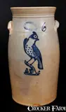 J. Burger Jr, 6 Gal. J. BURGER JR. / ROCHESTER, NY Stoneware Churn w/ Bird Decoration
