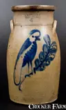 F. B. NORTON & CO. / WORCESTER, MASS. Stoneware Churn w/ Parrot Decoration by F. B. Norton & Co, circa 1870, Stoneware, sold Jul 2016
