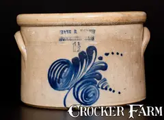 Frank B. Norton, FRANK B. NORTON / WORCESTER, MASS. Stoneware Cake Crock w/ Foliate Decoration, circa 1880, Stoneware