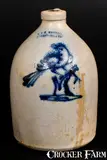 J. & E. Norton, Unusual J. & E. NORTON / BENNINGTON VT Stoneware Jug w/ Cobalt Pheasant-on-Stump, circa 1855, Stoneware