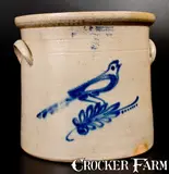 E. & L. P. NORTON / BENNINGTON, VT Stoneware Crock with Bird Decoration by E & L P Norton, circa 1870, Stoneware, sold Jul 2016