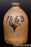 F.B. NORTON & CO. / WORCESTER, MASS. Stoneware Jug w/ Cobalt Date "1859" by F. B. Norton & Co, 1859, Stoneware, sold Jul 2016