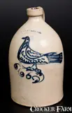 O. L. & A. K. Ballard, O. L. & A. K. BALLARD / BURLINGTON, VT Stoneware Jug w/ Fine Slip-Trailed Bird Decoration, circa 1860, Stoneware